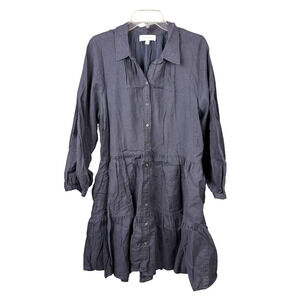 Witchery Linen Shirt Dress Women's 18 Blue Long Puff Sleeves Tiered